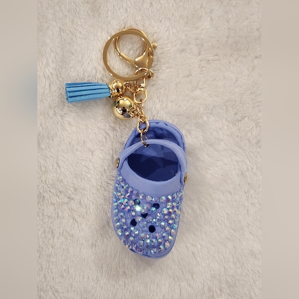 Sparkly Blue Mini Crocs Shoe Keychain Bag Charm